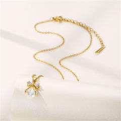 Dainty diamond bow stainless steel chain necklace