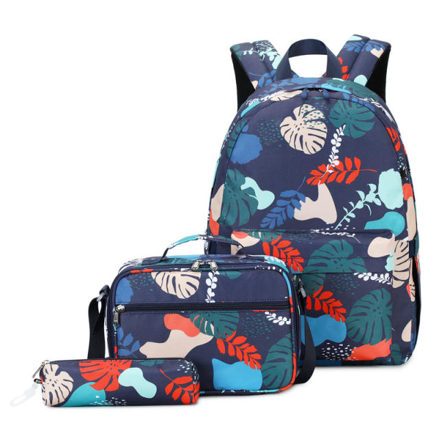 Floral pattern large storage lunch bag school backpack set