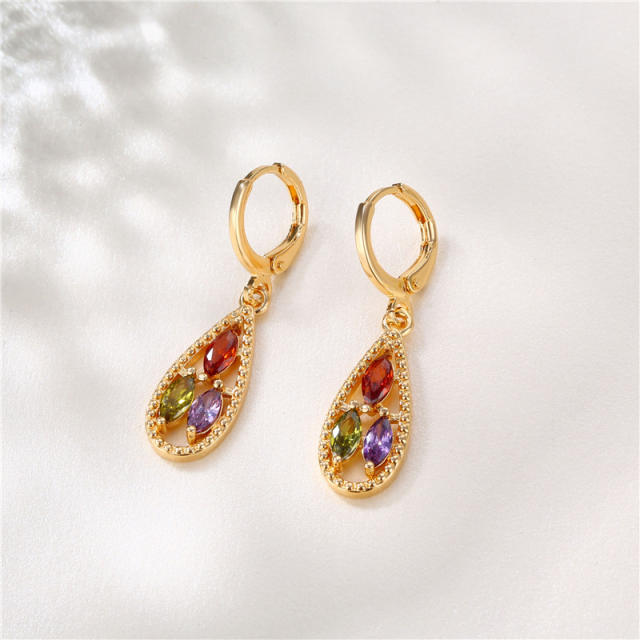 Creative color cubic zircon drop copper huggie earrings