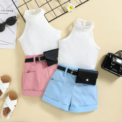 Sweet halter neck sleeveless tops shorts set for girls