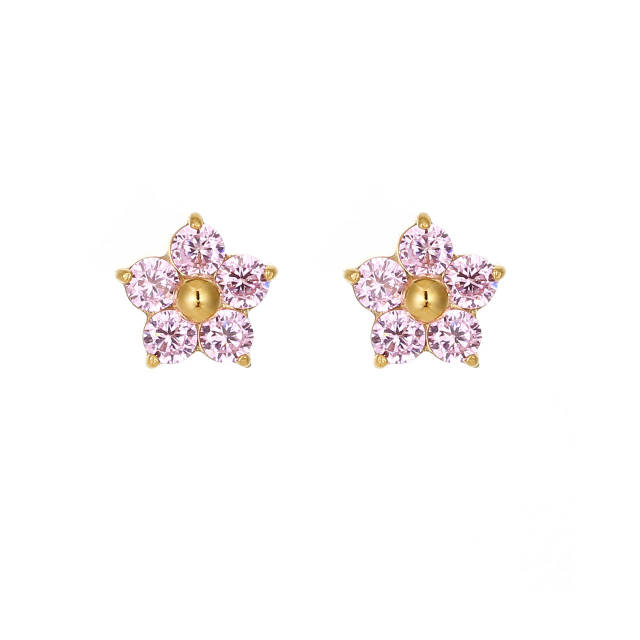 Dainty cubic zircon tiny flower stainless steel studs earrings