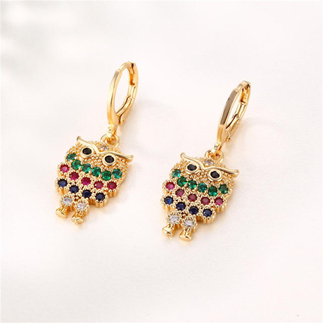 Mexico trend rainbow cz owl copper huggie earrings
