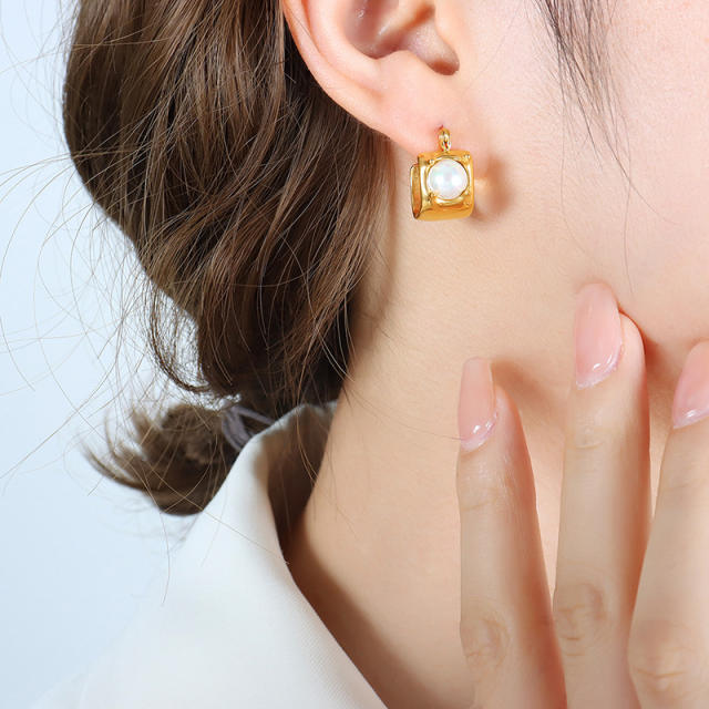Chunky glass bead stainless steel hoop earrings
