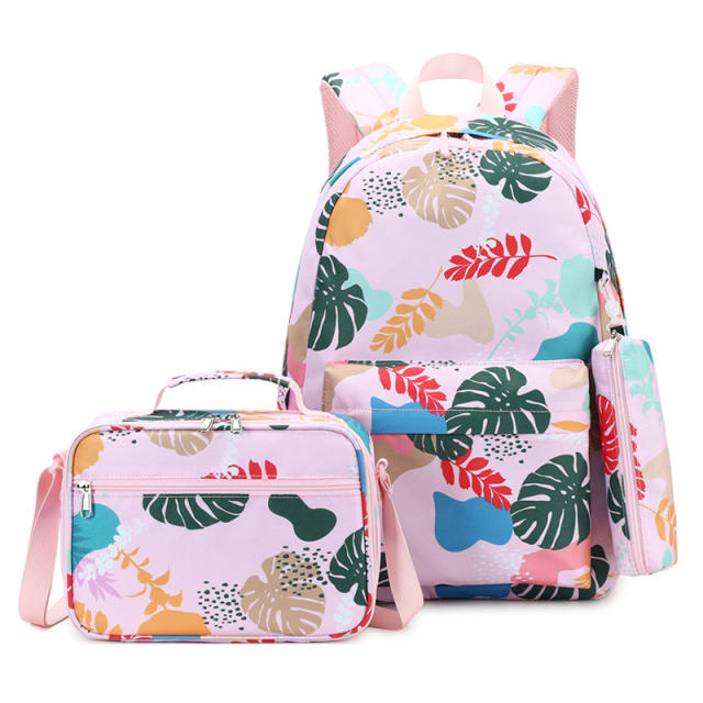 Floral pattern large storage lunch bag school backpack set