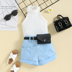 Sweet halter neck sleeveless tops shorts set for girls