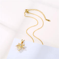 Dainty diamond leaf pendant stainless steel chain necklace