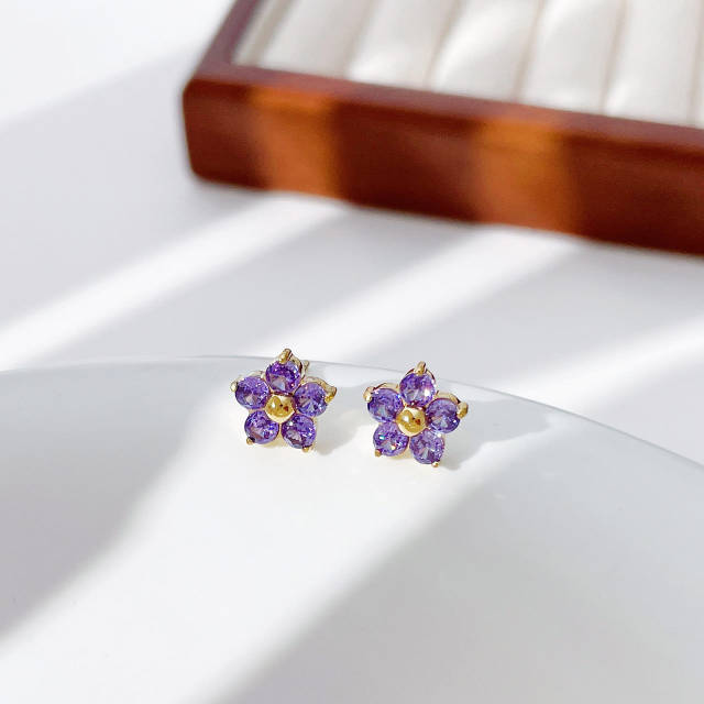 Dainty cubic zircon tiny flower stainless steel studs earrings