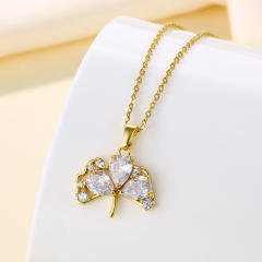 Dainty diamond ginkgo leaf pendant stainless steel chain necklace