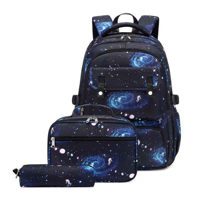 3pcs set Starry sky large storage school book bag lunch bag pencil bag for boy