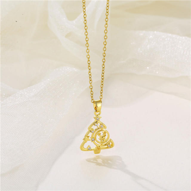 Dainty diamond christmas tree pendant stainless steel chain necklace