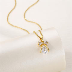 Dainty diamond bow stainless steel chain necklace