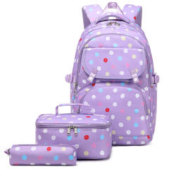 3pcs pink color polka dots school bag lunch bag for girls set