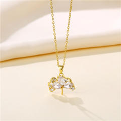 Dainty diamond ginkgo leaf pendant stainless steel chain necklace