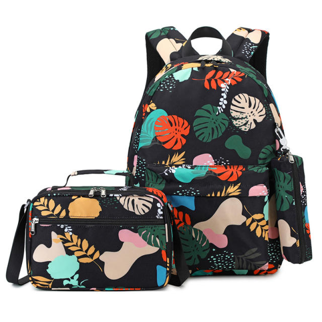 Floral pattern large storage lunch bag school backpack set