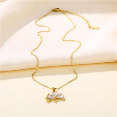 Dainty diamond ginkgo leaf pendant stainless steel chain necklace