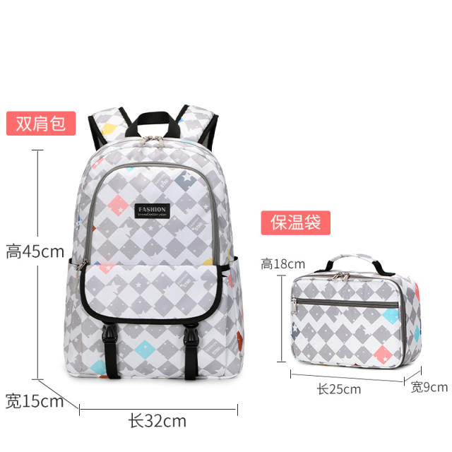 2pcs large storage school backpack lunch bag set