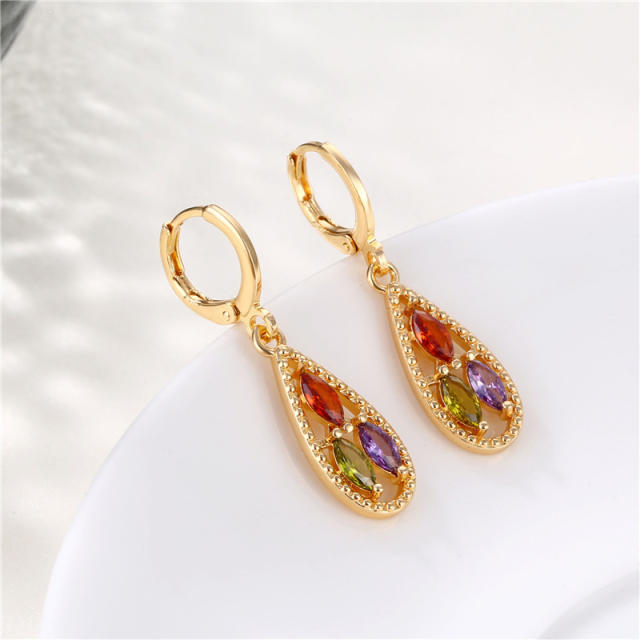 Creative color cubic zircon drop copper huggie earrings