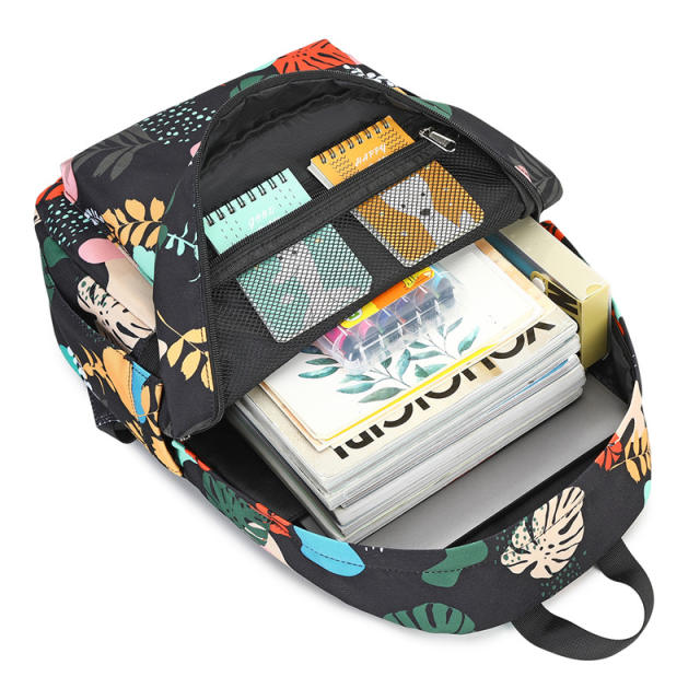 Floral pattern large storage lunch bag school backpack set
