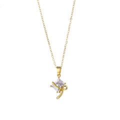 Dainty chic diamond bow pendant stainless steel chain necklace