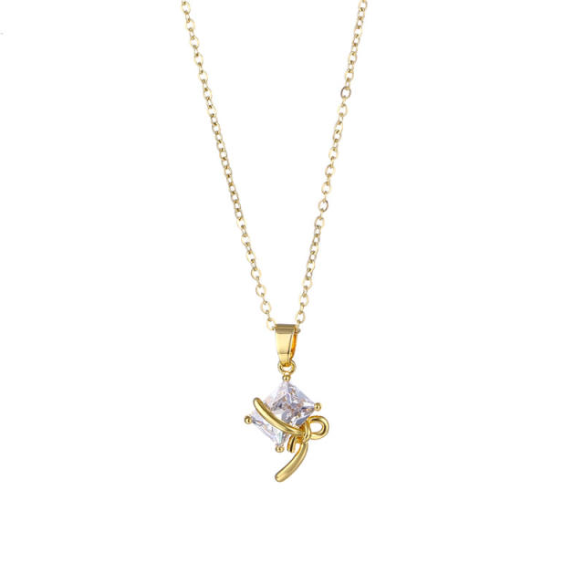 Dainty chic diamond bow pendant stainless steel chain necklace