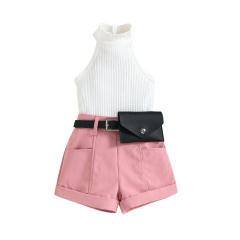Sweet halter neck sleeveless tops shorts set for girls