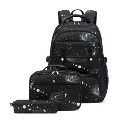 3pcs set Starry sky large storage school book bag lunch bag pencil bag for boy