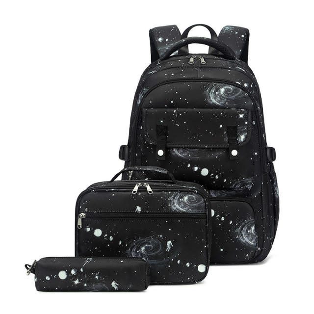 3pcs set Starry sky large storage school book bag lunch bag pencil bag for boy