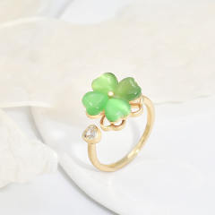 Elegant green color opal stone rotatable clover stainless steel chain necklace set