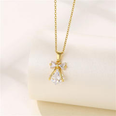 Dainty diamond bow stainless steel chain necklace
