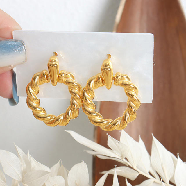 Vintage concise twisted circle stainless steel earrings
