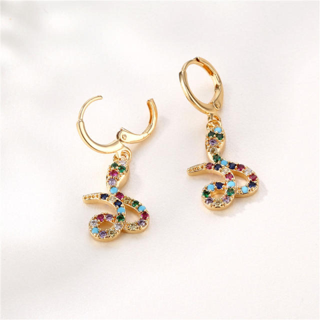 Rainbow cz snake copper huggie earrings