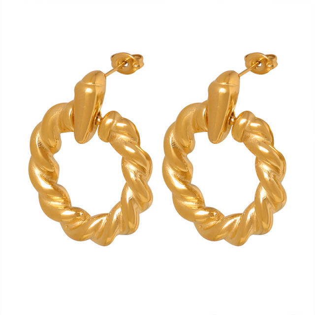 Vintage concise twisted circle stainless steel earrings