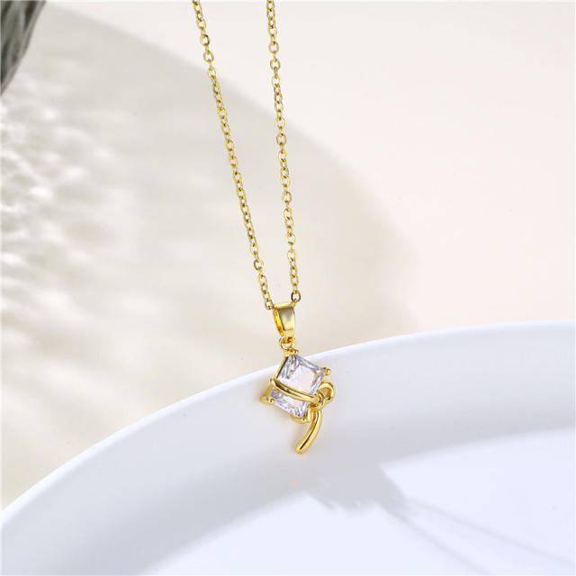 Dainty chic diamond bow pendant stainless steel chain necklace