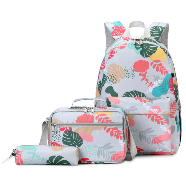 Floral pattern large storage lunch bag school backpack set