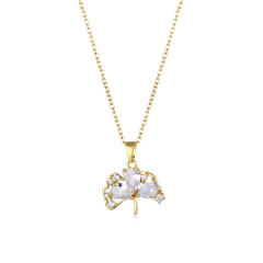 Dainty diamond ginkgo leaf pendant stainless steel chain necklace