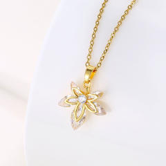 Dainty diamond leaf pendant stainless steel chain necklace