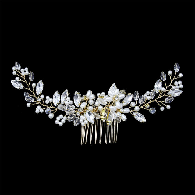 Delicate crystal bead pearl flower wedding bridal hair combs