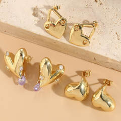14KG chunky heart copper studs earrings