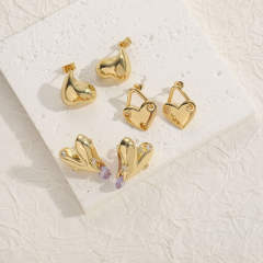 14KG chunky heart copper studs earrings