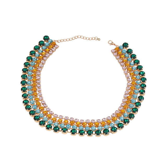 Chunky 4 layer color glass crystal statement  necklace