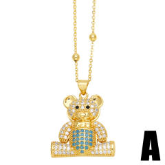 Delicate hiphop diamond heart bear pendant copper necklace