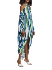 Summer color striped halter neck long sleeve dress