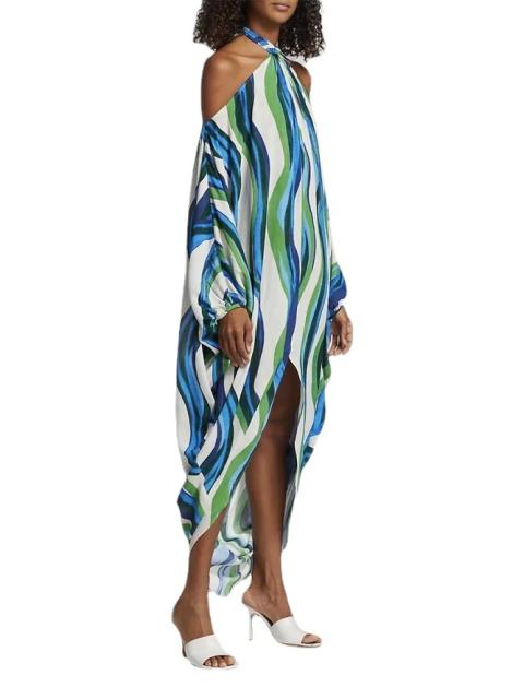 Summer color striped halter neck long sleeve dress