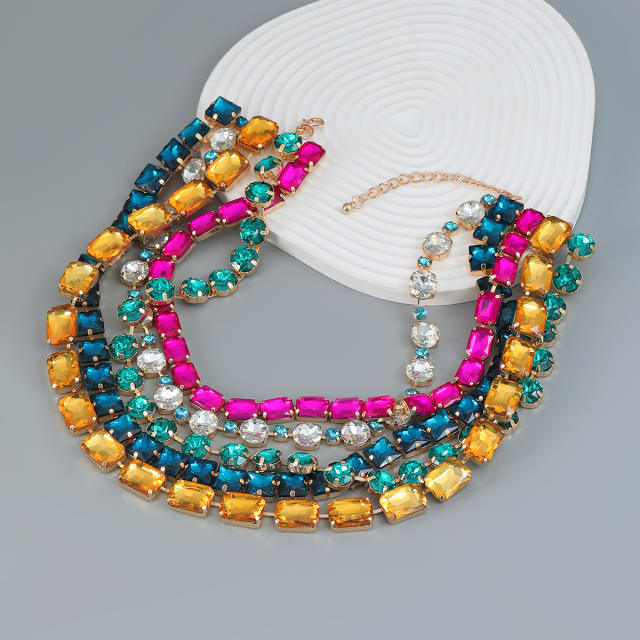Chunky color glass crystal statement layer necklace