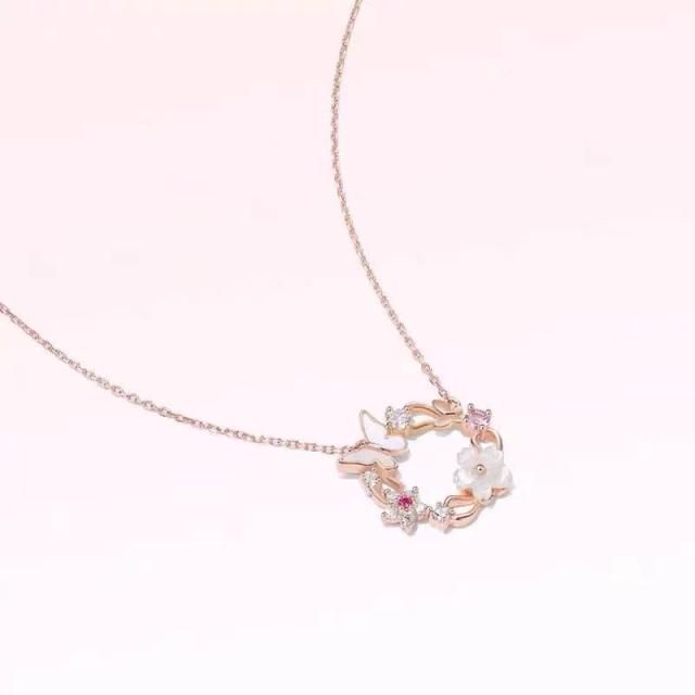 Ins butterfly flower circle copper dainty necklace