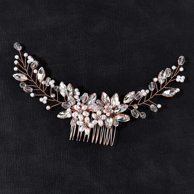 Delicate crystal bead pearl flower wedding bridal hair combs