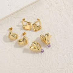 14KG chunky heart copper studs earrings