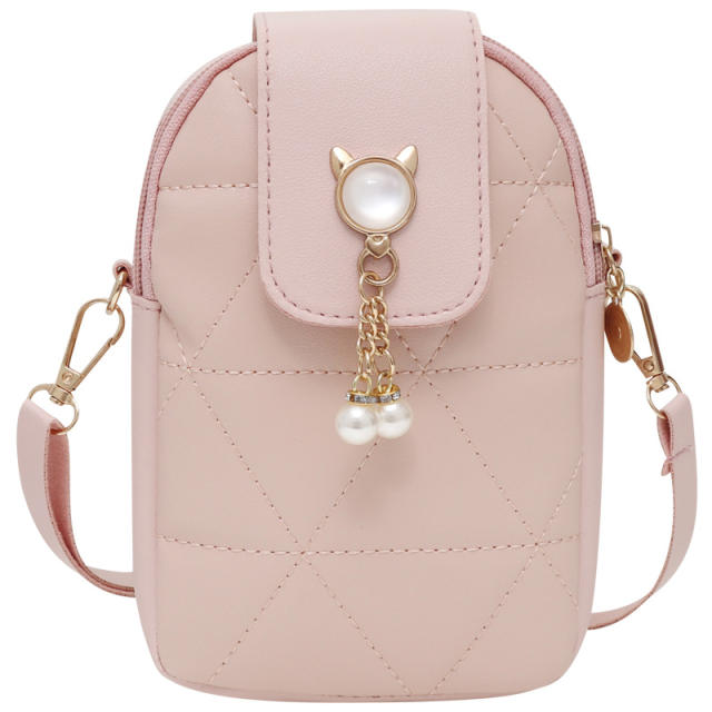 Cute kitty buckle quilted pattern pu leather crossbody bag