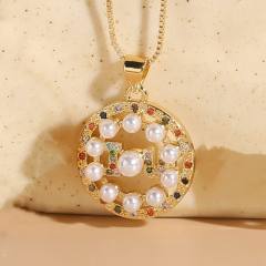 14KG rainbow cz pearl bead evil eye life tree pendant copper necklace