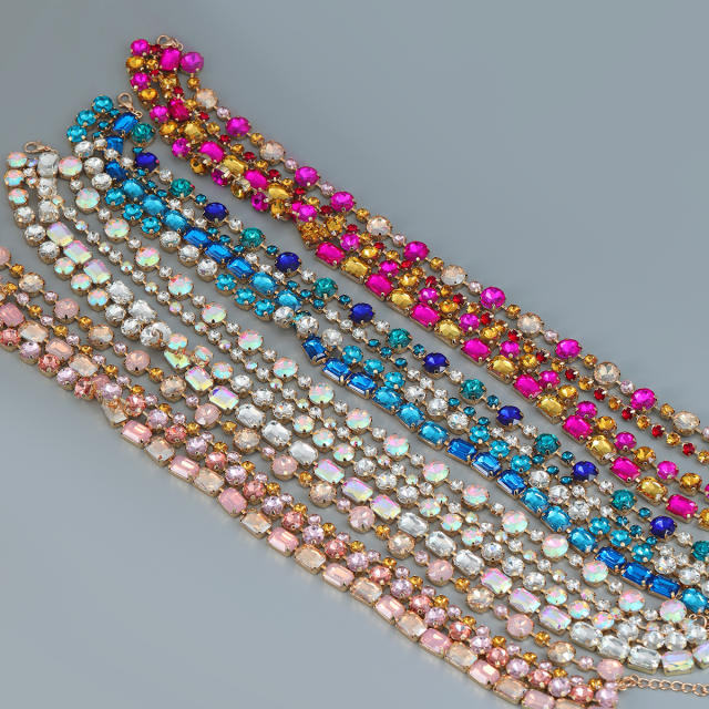 Chunky color glass crystal statement layer necklace